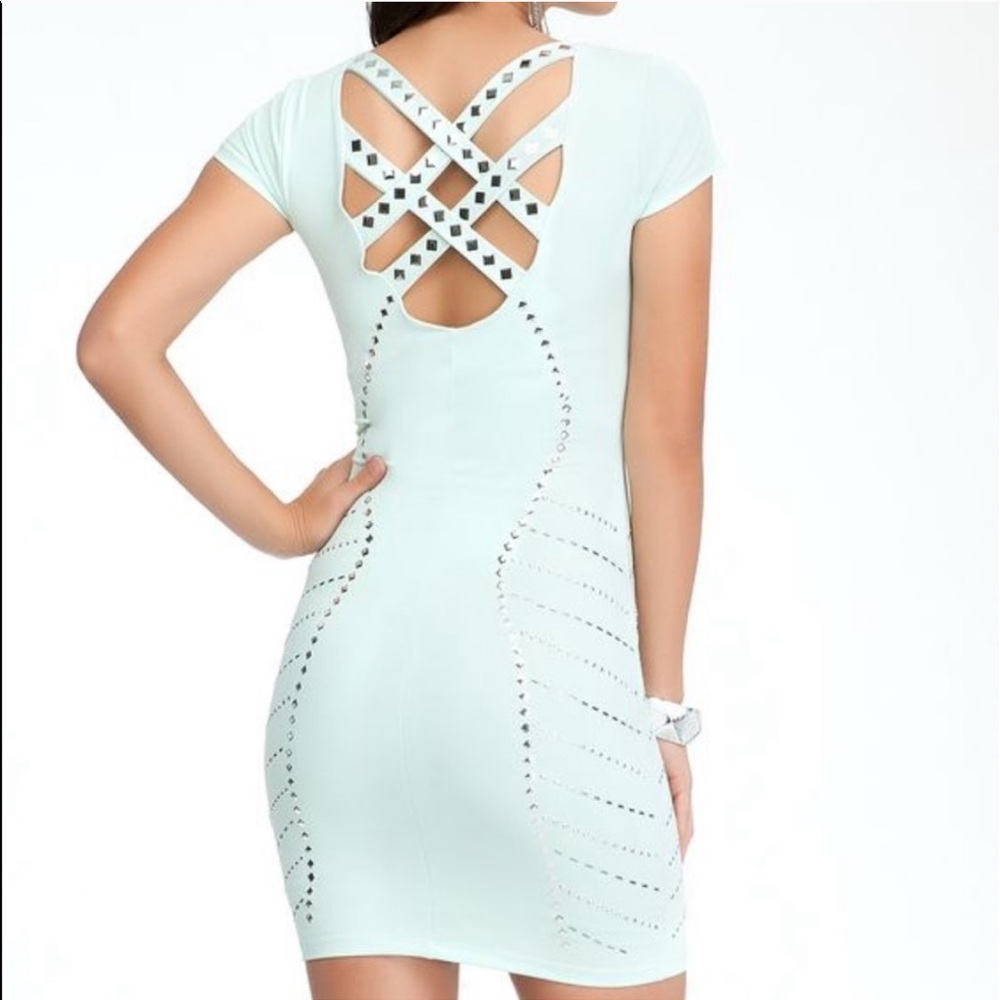 Bebe mint green silver stud sexy bodycon dress XS